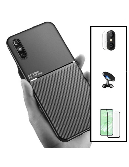 Kit Capa Magnetic Lux + 5D Full Cover + Película de Câmara + Suporte Magnético de Carro para Xiaomi Redmi 9i