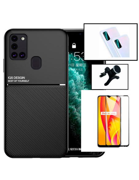 Kit Capa Magnetic Lux + 5D Full Cover + Película de Câmara + Suporte Magnético de Carro Reforçado para Samsung Galaxy M30s