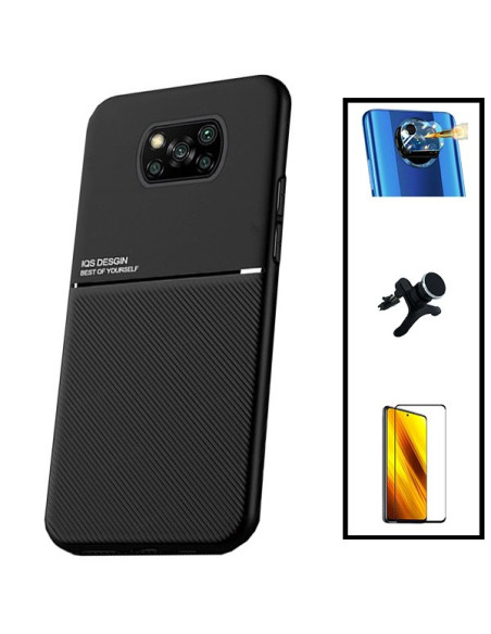 Kit Capa Magnetic Lux + 5D Full Cover + Película de Câmara + Suporte Magnético de Carro Reforçado para Xiaomi Poco X3 NFC