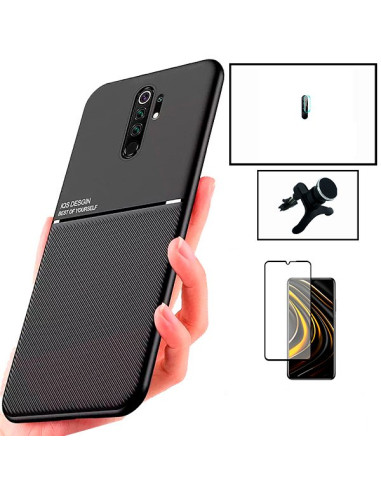 Kit Capa Magnetic Lux + 5D Full Cover + Película de Câmara + Suporte Magnético de Carro Reforçado para Xiaomi Redmi 9 Prime