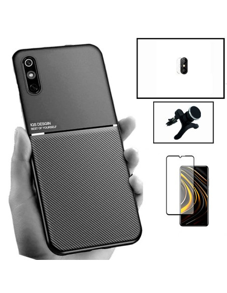 Kit Capa Magnetic Lux + 5D Full Cover + Película de Câmara + Suporte Magnético de Carro Reforçado para Xiaomi Redmi 9A