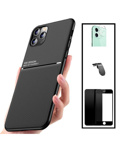 Kit Capa Magnetic Lux + 5D Full Cover + Película de Câmara + Suporte Magnético L Safe Driving para iPhone 8