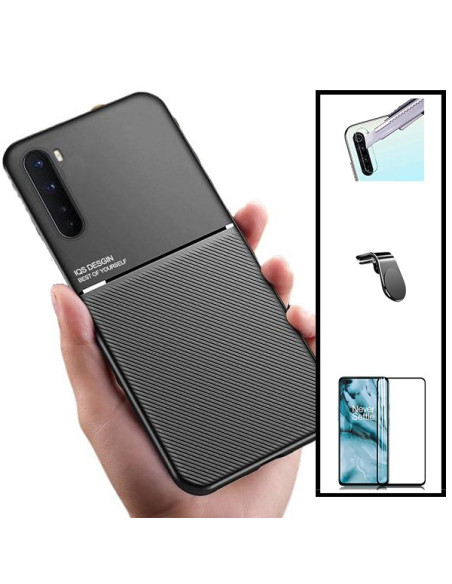 Kit Capa Magnetic Lux + 5D Full Cover + Película de Câmara + Suporte Magnético L Safe Driving para onePlus Nord