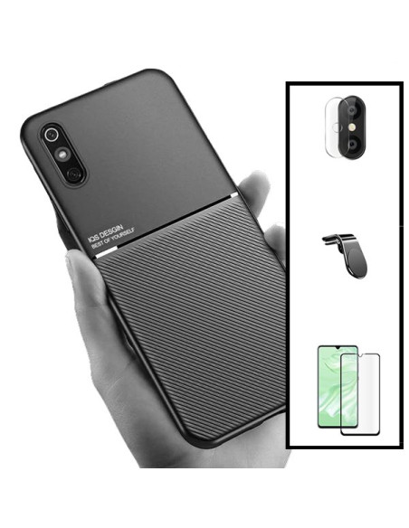 Kit Capa Magnetic Lux + 5D Full Cover + Película de Câmara + Suporte Magnético L Safe Driving para Xiaomi Redmi 9 Activ