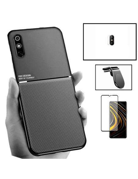 Kit Capa Magnetic Lux + 5D Full Cover + Película de Câmara + Suporte Magnético L Safe Driving para Xiaomi Redmi 9A