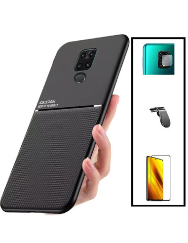 Kit Capa Magnetic Lux + 5D Full Cover + Película de Câmara + Suporte Magnético L Safe Driving para Xiaomi Redmi Note 9