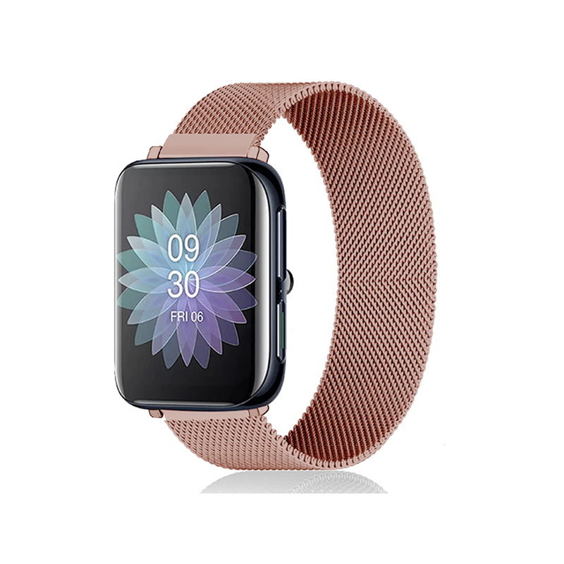 Bracelete Milanese Loop Fecho Magnético para Oppo Watch 2 46mm Wi-Fi - Rosa Ouro