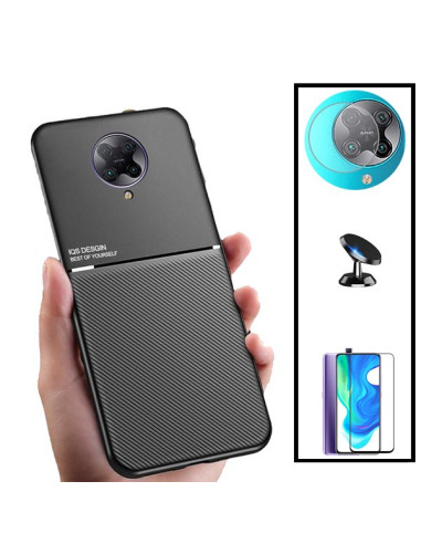 Kit Capa Magnetic Lux + 5D Full Cover + Película de Câmara Traseira + Suporte Magnético de Carro para Xiaomi Poco F2 Pro