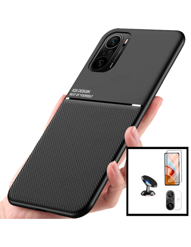 Kit Capa Magnetic Lux + 5D Full Cover + Película de Câmara Traseira + Suporte Magnético de Carro para Xiaomi Redmi K40