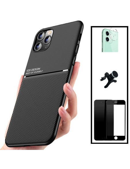 Kit Capa Magnetic Lux + 5D Full Cover + Película de Câmara Traseira + Suporte Magnético de Carro Reforçado para iPhone SE 2020