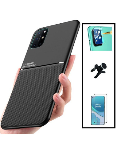 Kit Capa Magnetic Lux + 5D Full Cover + Película de Câmara Traseira + Suporte Magnético de Carro Reforçado para onePlus 8T+ 5G