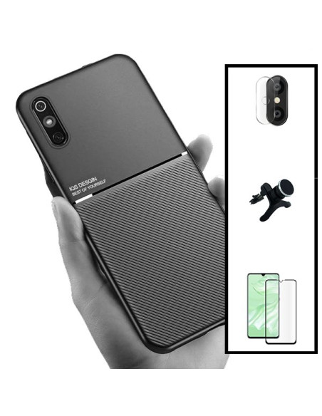 Kit Capa Magnetic Lux + 5D Full Cover + Película de Câmara Traseira + Suporte Magnético de Carro Reforçado para Xiaomi Redmi 9AT