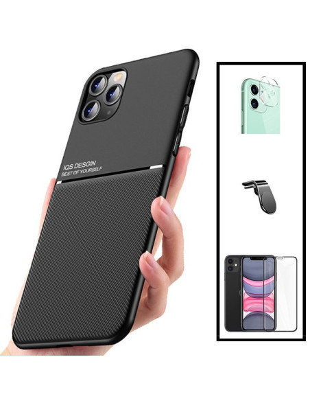 Kit Capa Magnetic Lux + 5D Full Cover + Película de Câmara Traseira + Suporte Magnético L Safe Driving para iPhone 11