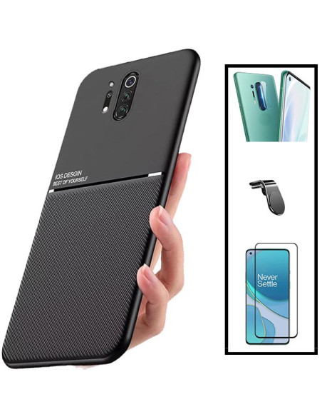 Kit Capa Magnetic Lux + 5D Full Cover + Película de Câmara Traseira + Suporte Magnético L Safe Driving para onePlus 8 Pro