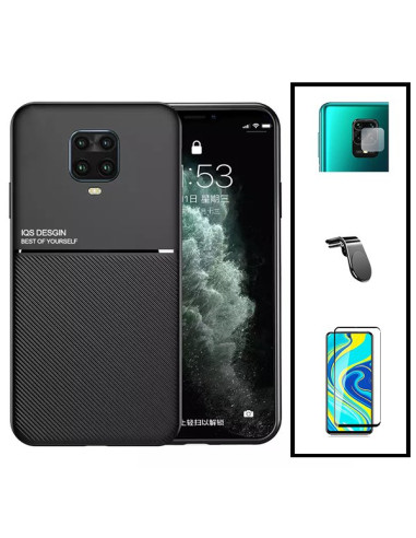 Kit Capa Magnetic Lux + 5D Full Cover + Película de Câmara Traseira + Suporte Magnético L Safe Driving para Xiaomi Redmi Note 9s