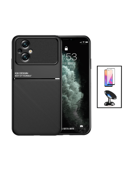 Kit Capa Magnetic Lux + 5D Full Cover + Suporte Magnético de Carro para Xiaomi Poco M5 - Preto