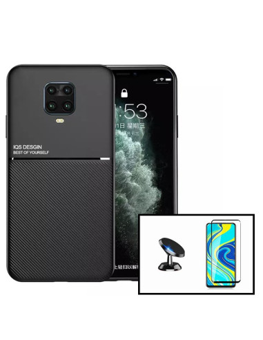 Kit Capa Magnetic Lux + 5D Full Cover + Suporte Magnético de Carro para Xiaomi Redmi Note 9 Pro