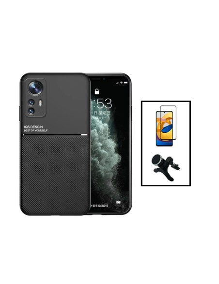 Kit Capa Magnetic Lux + 5D Full Cover + Suporte Magnético de Carro Reforçado para Xiaomi 12T - Preto