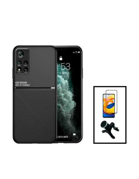 Kit Capa Magnetic Lux + 5D Full Cover + Suporte Magnético de Carro Reforçado para Xiaomi Poco X4 Pro 5G - Preto