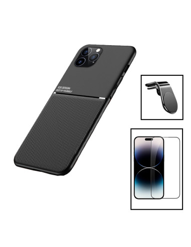 Kit Capa Magnetic Lux + 5D Full Cover + Suporte Magnético L Safe Driving para Apple iPhone 15 Pro Max - Preto