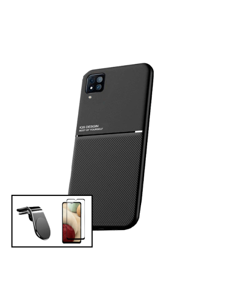 Kit Capa Magnetic Lux + 5D Full Cover + Suporte Magnético L Safe Driving para Samsung Galaxy A12