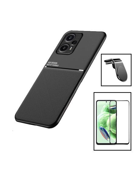 Kit Capa Magnetic Lux + 5D Full Cover + Suporte Magnético L Safe Driving para Xiaomi Poco F5 - Preto