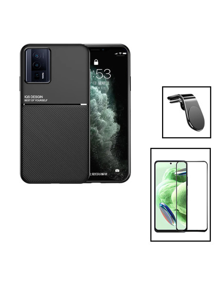 Kit Capa Magnetic Lux + 5D Full Cover + Suporte Magnético L Safe Driving para Xiaomi Poco F5 Pro - Preto