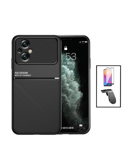 Kit Capa Magnetic Lux + 5D Full Cover + Suporte Magnético L Safe Driving para Xiaomi Poco M5 - Preto