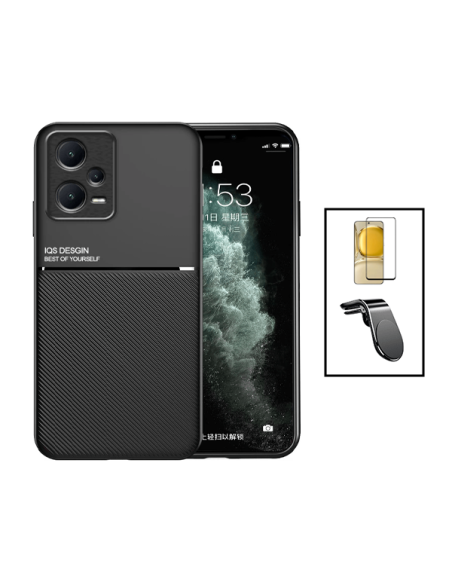 Kit Capa Magnetic Lux + 5D Full Cover + Suporte Magnético L Safe Driving para Xiaomi Poco X5 - Preto