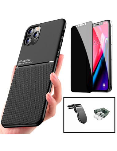 Kit Capa Magnetic Lux + Anti-Spy 5D Full Cover + Película de Câmara Traseira + Suporte Magnético L Safe Driving para iPhone 12