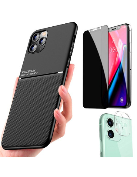 Kit Capa Magnetic Lux + Anti-Spy 5D Full Cover + Película de Câmara Traseira para iPhone 11