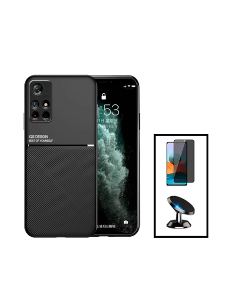 Kit Capa Magnetic Lux + Anti-Spy 5D Full Cover + Suporte Magnético de Carro para Xiaomi Redmi Note 11 - Preto