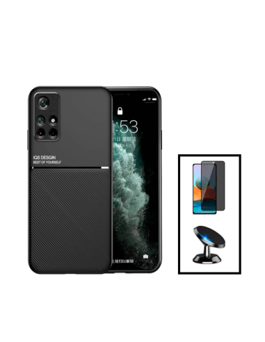 Kit Capa Magnetic Lux + Anti-Spy 5D Full Cover + Suporte Magnético de Carro para Xiaomi Redmi Note 11S - Preto