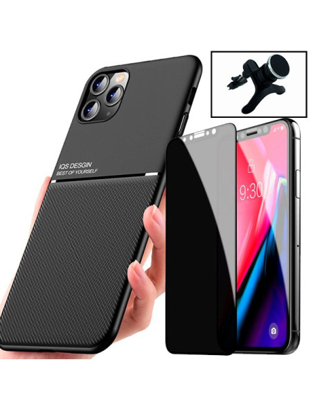 Kit Capa Magnetic Lux + Anti-Spy 5D Full Cover + Suporte Magnético de Carro Reforçado para iPhone 11 Pro Max