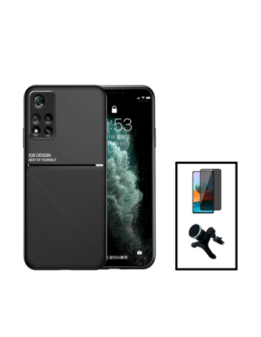 Kit Capa Magnetic Lux + Anti-Spy 5D Full Cover + Suporte Magnético de Carro Reforçado para Xiaomi Redmi Note 11E Pro - Preto