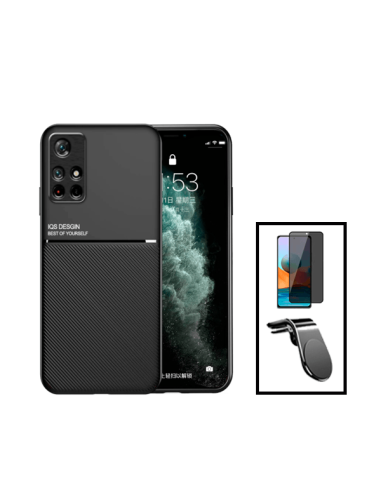 Kit Capa Magnetic Lux + Anti-Spy 5D Full Cover + Suporte Magnético L Safe Driving para Xiaomi Redmi Note 11 - Preto