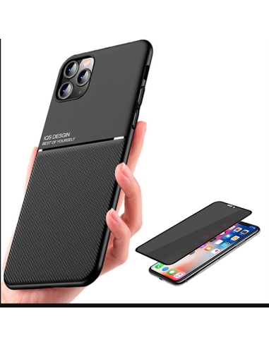 Kit Capa Magnetic Lux + Anti-Spy 5D Full Cover para iPhone 11 Pro Max