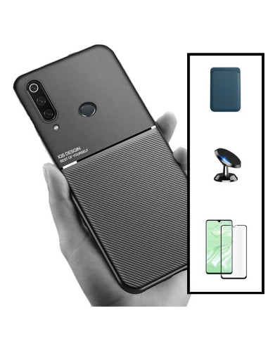 Kit Capa Magnetic Lux + Magnetic Wallet Azul + 5D Full Cover + Suporte Magnético de Carro para Huawei P30 Lite