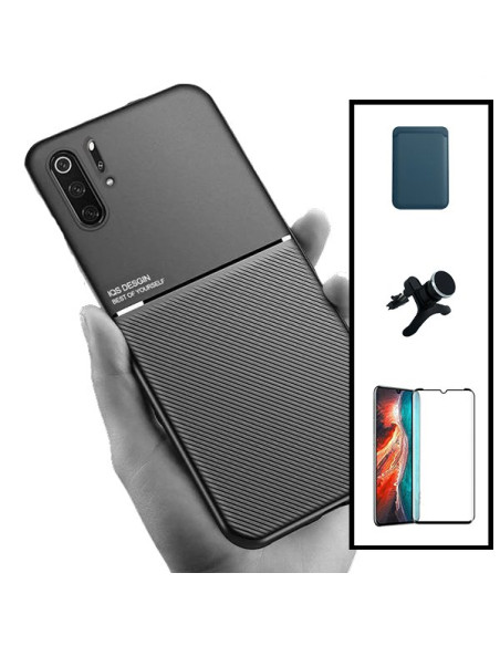 Kit Capa Magnetic Lux + Magnetic Wallet Azul + 5D Full Cover + Suporte Magnético de Carro Reforçado para Huawei P30 Pro