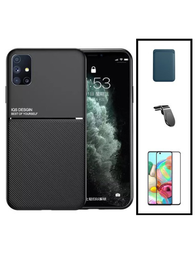 Kit Capa Magnetic Lux + Magnetic Wallet Azul + 5D Full Cover + Suporte Magnético L Safe Driving para Samsung Galaxy A71