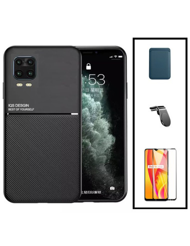 Kit Capa Magnetic Lux + Magnetic Wallet Azul + 5D Full Cover + Suporte Magnético L Safe Driving para Xiaomi Mi 10 Lite 5G