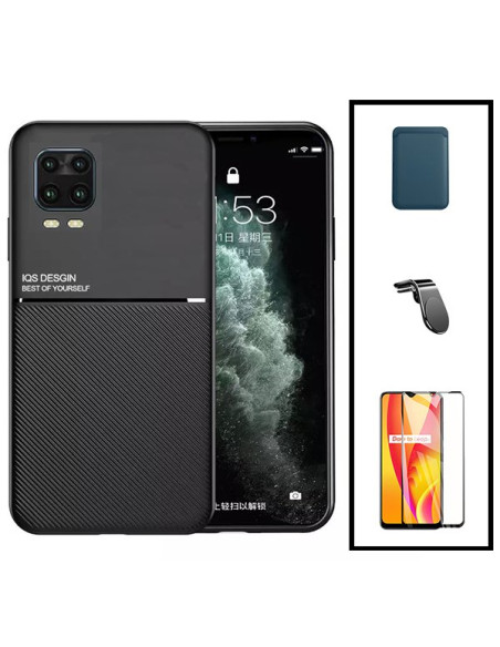 Kit Capa Magnetic Lux + Magnetic Wallet Azul + 5D Full Cover + Suporte Magnético L Safe Driving para Xiaomi Mi 10 Lite 5G