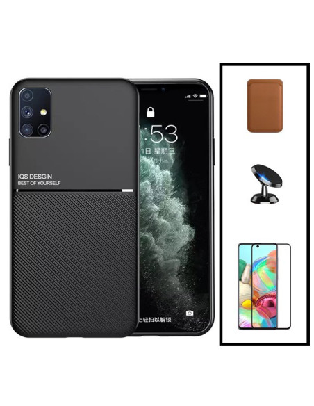 Kit Capa Magnetic Lux + Magnetic Wallet Castanho + 5D Full Cover + Suporte Magnético de Carro para Samsung Galaxy A21s