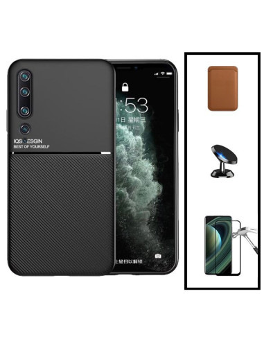 Kit Capa Magnetic Lux + Magnetic Wallet Castanho + 5D Full Cover + Suporte Magnético de Carro para Xiaomi Mi 10 Pro 5G