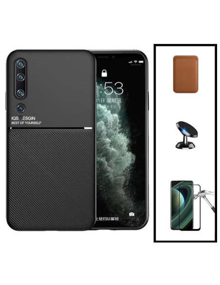 Kit Capa Magnetic Lux + Magnetic Wallet Castanho + 5D Full Cover + Suporte Magnético de Carro para Xiaomi Mi 10 Pro 5G