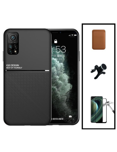 Kit Capa Magnetic Lux + Magnetic Wallet Castanho + 5D Full Cover + Suporte Magnético de Carro Reforçado para Xiaomi Redmi K30s