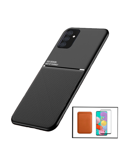 Kit Capa Magnetic Lux + Magnetic Wallet Castanho + 5D Full Cover para Samsung Galaxy M52 5G