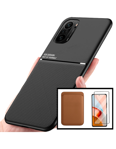 Kit Capa Magnetic Lux + Magnetic Wallet Castanho + 5D Full Cover para Xiaomi Mi 11X Pro