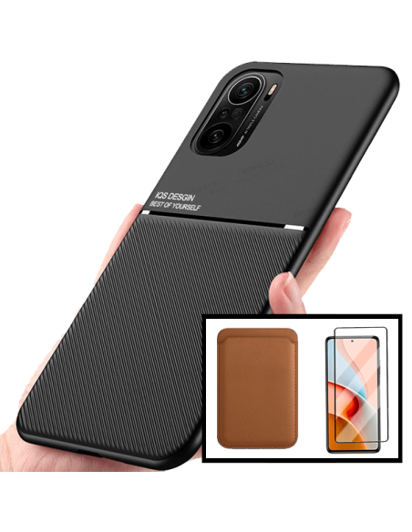 Kit Capa Magnetic Lux + Magnetic Wallet Castanho + 5D Full Cover para Xiaomi Redmi K40 Pro+