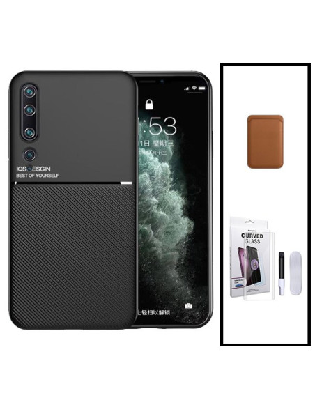 Kit Capa Magnetic Lux + Magnetic Wallet Castanho + Película de Vidro Nano Curved UV para Xiaomi Mi 10 Pro 5G